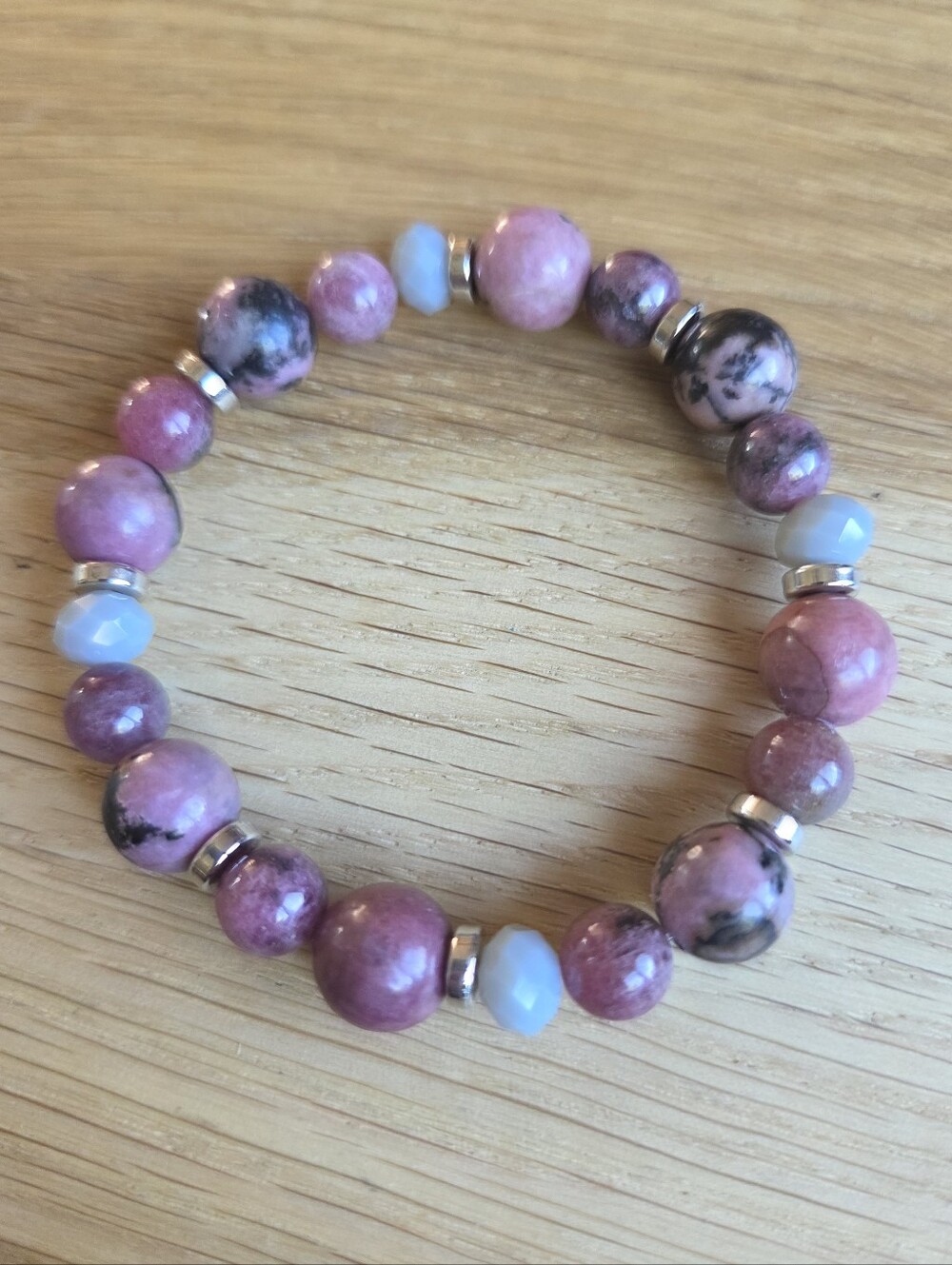 Rhodonite  Beaded Stretch Bracelet | Handmade